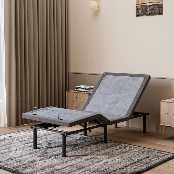 ESHINE Adjustable Bed Frame Smart Bed Twin XL - Upholstered Bed Base with Massage, Wireless Remote, Ergonomic Foot&Head Incline, Zero Gravity, Dual USB Ports, Under Bed Light, 3100 Series Grey