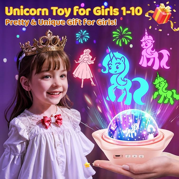 Unicorn Toys for Girls Gifts, 【6 Films+93 Colors+Rechargeable】Kids Night Light Projector, Unicorn Toys+Princess Toys+Mermaid Toy+Sensory Toys+Star Projector, Kids Sensory Toy for 3 Year Old Girl Gifts
