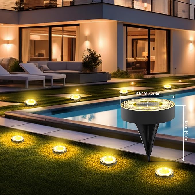 Joomer Solar Ground Lights Outdoor Waterproof, 12 Pack 8 LED, Warm White | Solar Powered Garden Lights Disc Landscape Lighting Outdoor for Patio Pathway Lawn Yard Driveway Walkway outside