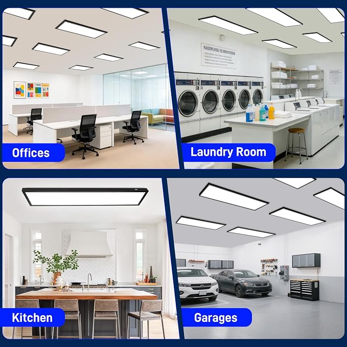 hykolity 1x4 LED Flat Panel Light,4800LM,3CCT 3000K/4000K/5000K | 48W Dimmable Edge-Lit Ceiling Fixture,Built-in Driver, Flush Mount Light Fixture for Kitchen,Garage,Office,Workshop,4 Pack