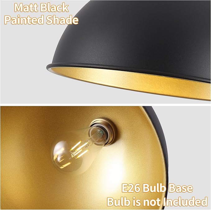 Farmhouse Black Pendant Light with 2-Lights, 11.81" Dome Pendant Lights Fixtures Modern Adjustable Hanging Lighting for Kitchen Island Dining Room and Foyer