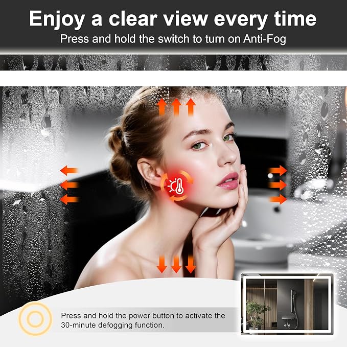 LED Bathroom Vanity Mirror with Lights, 30"x45" Lighted Wall Mirror | Front and Backlit, Anti Fog, Dimmable 3 Color Lighting, Memory Function, Shatterproof Glass, Plug in or Hardwired