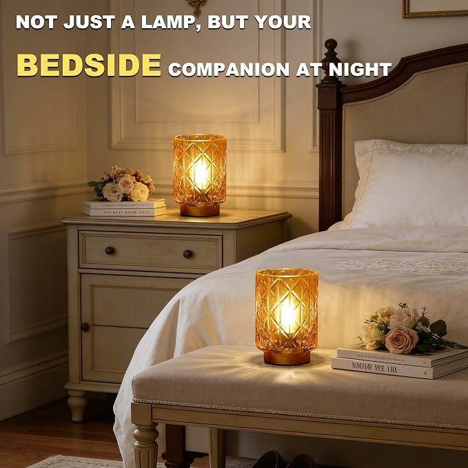 ULAROOM 2 Pack Battery Operated Decorative Lamp,Amber | Cordless Samll Battery Accent Lamp with Timer for Bedside,Warm White Cozy Ambient Table Lamps for Shelf/Entryway/Table Decor