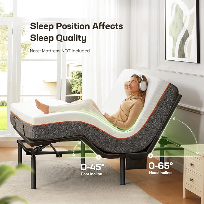 Marsail MS01 Queen Adjustable Bed Base Frame, 4 Ports USB A&C Adjustable Bed Base with Under-Bed Nightlight, 3 Minutes Fast Assembly, Wireless Remote Control Adjustable Bed