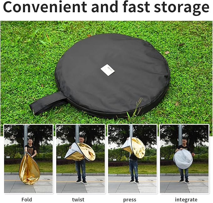 Godox 24″x36″/60x90cm Collapsible Photography Light Reflector, 5-in-1 Oval Multi Disc Diffuser with Carrying Bag - Gold, Silver, Black, White, Translucent for Video Studio Outdoor Lighting