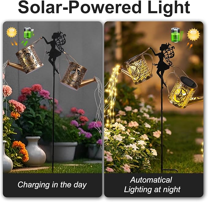 ZKLiLi Solar Fairy Hummingbird Watering Can Lights Outdoor, Waterproof Garden Decor with one Pole Two Light - Hanging Patio Lawn Pathway Gift for Backyard,Lawn,Patio Gifts for Mom Grandma Women