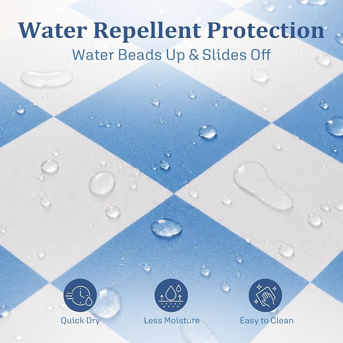 Ohocut Checkered Shower Curtain, Blue Shower Curtains for Bathroom, Cute Retro Checkboard Shower Curtain Vintage Aesthetic, Washable Fabric Bath Curtain 72''x72''