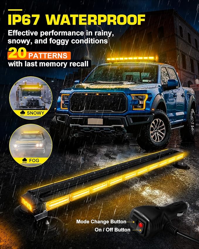 42" Roof Top Strobe Light Bar Amber Light Bar, Emergency Warning Flashing Safety Beacon Double Side Traffic Advisor Lights Magnetic Base for Safety Vehicles Tow Trucks Pickup Snowplow, Amber