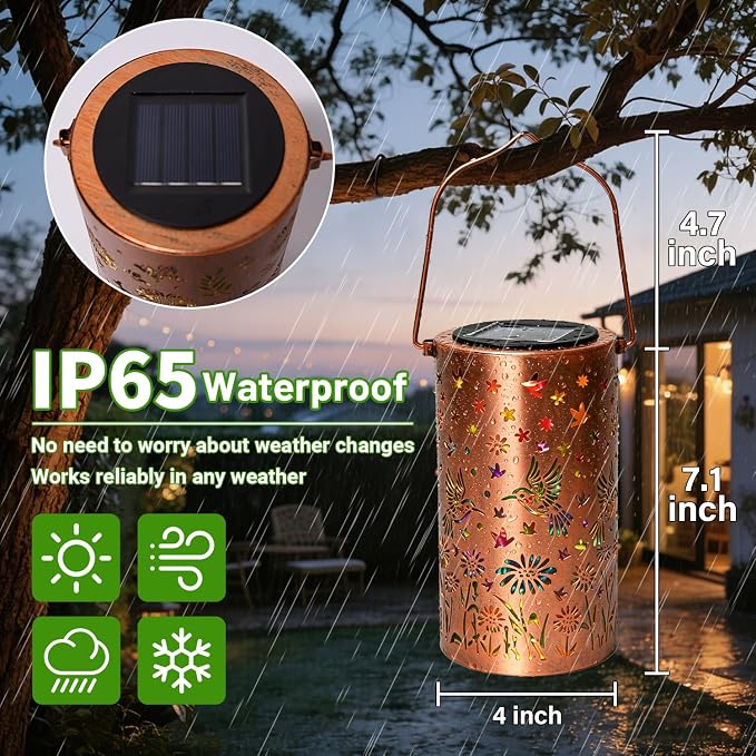 Hummingbird Mmulticolor Solar Lanterns for Outdoor Indoor, Colorful Garden Decor Gifts for Women Mom Grandma Hanging Solar Lights Metal Solar Decoration Outside for Yard, Patio, Backyard, Porch