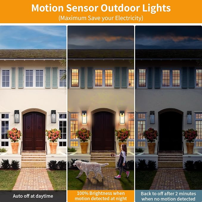15'' Black Motion Sensor Outdoor Front Porch Lights for Outside, Large Exterior Lighting Fixtures Wall Mount for House, Wall Sconce Lamp, Waterproof Lantern Coach Lights for Garage, Entryway,Yard