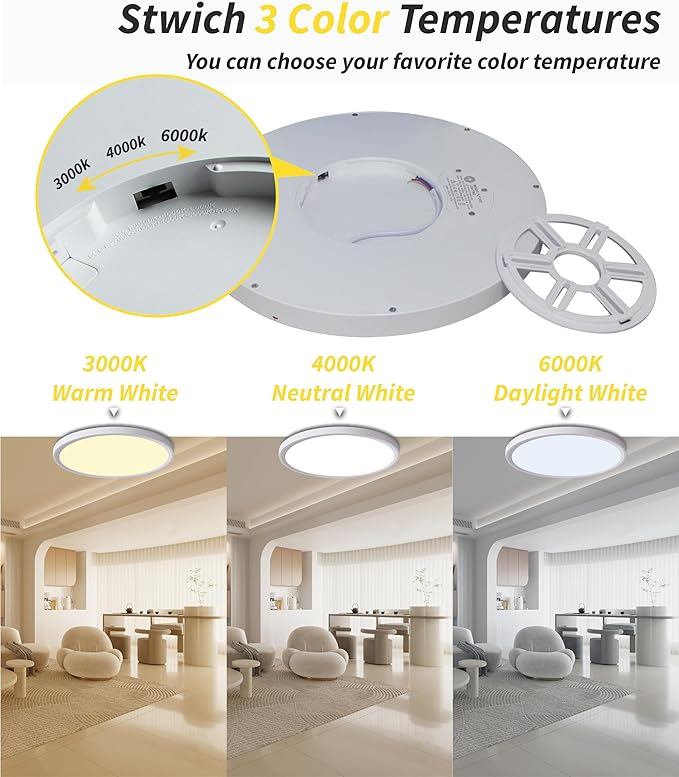 LED Flush Mount Ceiling Light Fixture,Round 9 Inch 18w 1860lm 3000k,4000k,6000k CCT Selectable, Modern Flat Panel Super Slim Led Ceiling Light,for Living Dining Kitchen Bedroom Room (8Pack-White)