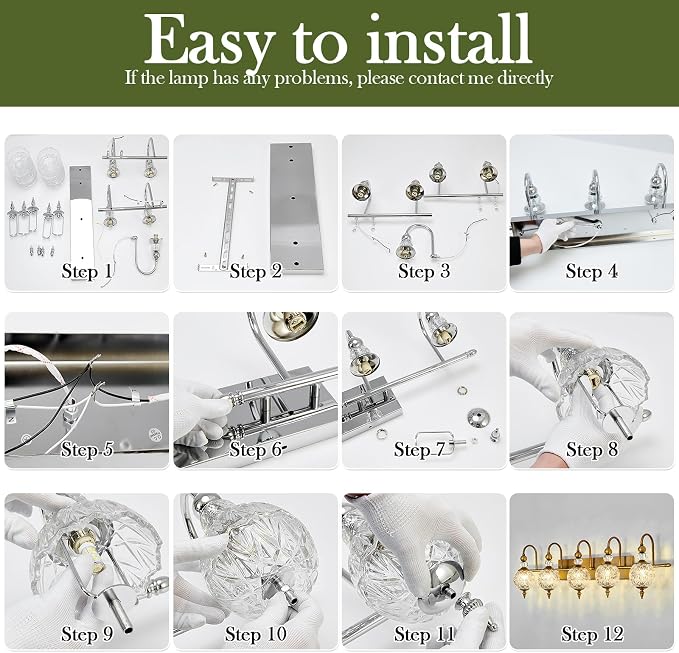 Piepooye Vintage Bathroom Lights Fixtures Gold Vanity Light with Glass Globe LampShade 5 Light Brushed Brass G9 Bulb Wall Sconce Antique Indoor Vanity Light Over Mirror for Kitchen Bedroom Living Room