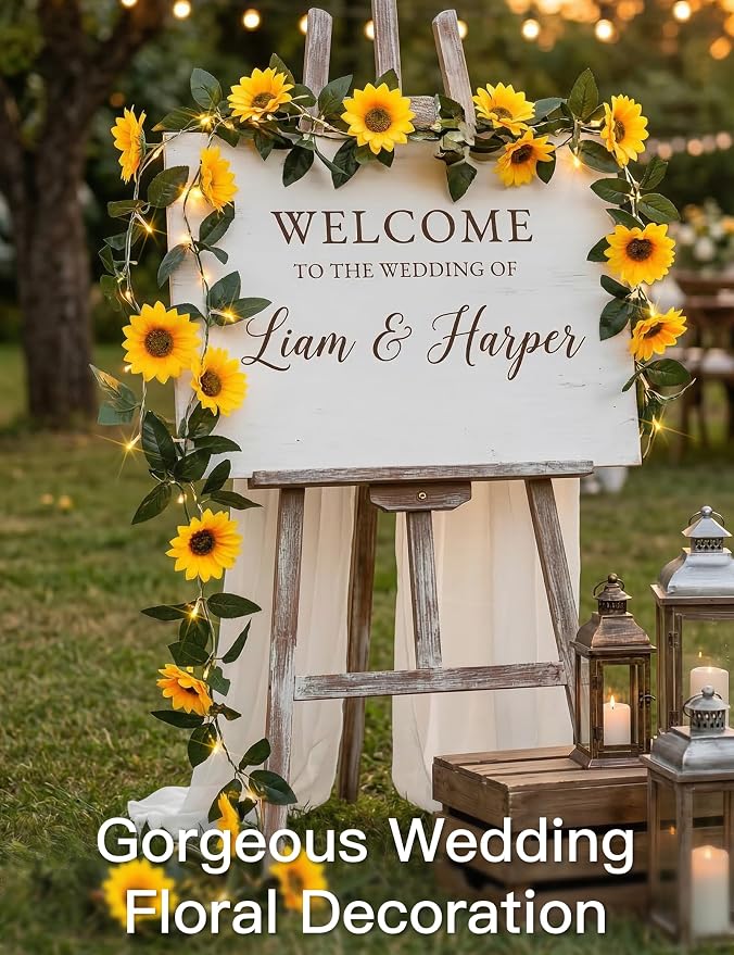 Sunflower Garland with 60LED Fairy Light Battery Operated Clear Wire | Vines with String Lights,with Remote,Flower Hanging Lights for Indoor,Outdoor,Bedroom,Wedding,Wall,Party (Warm White)