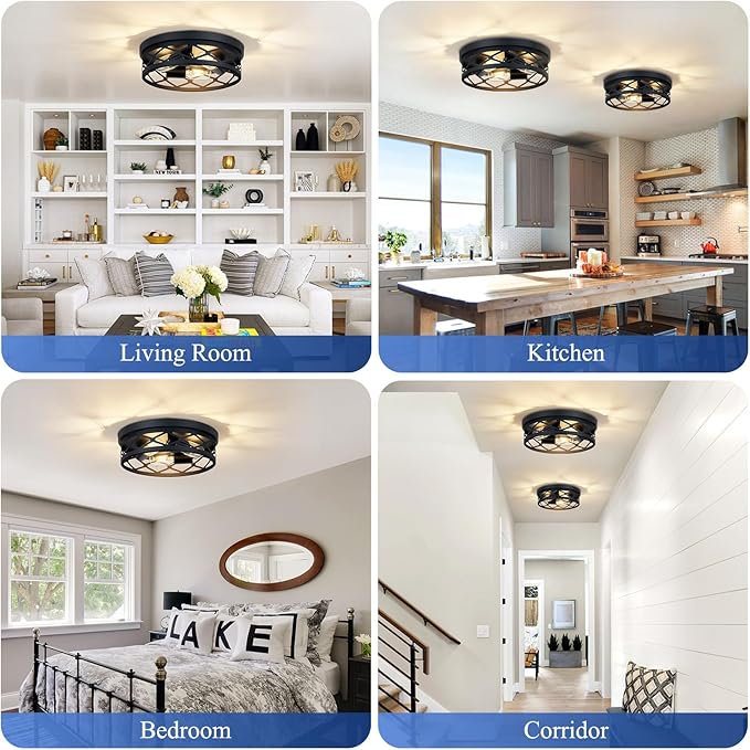 3-Light Farmhouse Flush Mount Ceiling Light,13 inch Hallway Lighting Fixtures Ceiling,Light Fixtures Ceiling Mount for Kitchen Entryway,Hall（1 Pack）
