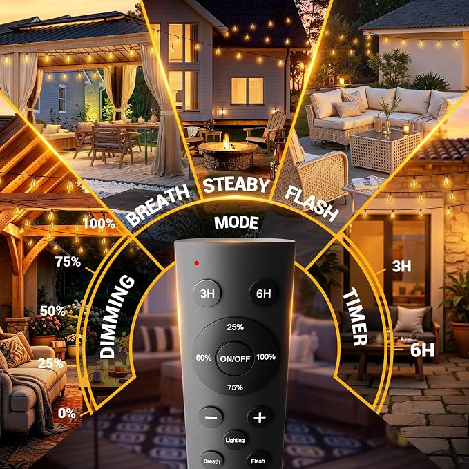 50FT Outdoor String Lights with Remote, Waterproof Patio Lights with 18+1 Shatterproof LED Bulbs,Dimmable Hanging Decor for Backyard Garden Porch Bistro, Timer & 3 Modes,2200K Warm White