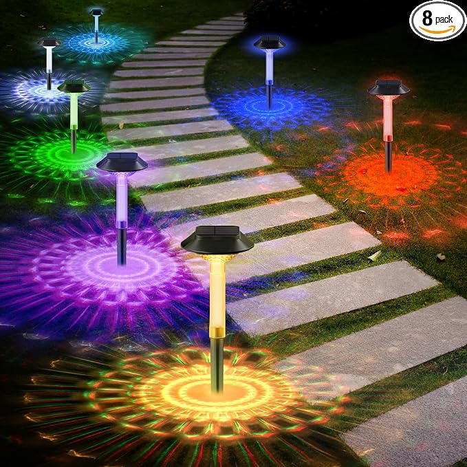 ALEPOD Solar Pathway Lights Outdoor 8 Pack, 7 Lighting Modes Solar Lights Outdoor Waterproof IP68, Landscape Lighting for Yard Pathway Backyard Lawn