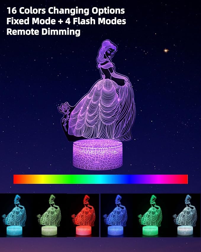 Princess Castle Night Light, 3D Illusion Lamp for Girls, 2 Patterns | 16 Colors Changing, Dimmable, Smart Touch & Remote Control, Bedroom Room Décor, Birthday Christmas Gift Toy for Kid Daughter