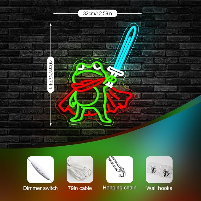 Frog Prince Neon Sign Green Neon Signs 13x16 Inch Cute Cartoon LED Light for Man Cave Gamer Gift Game Room Bedroom Bar Pub Wall Decor USB Powered