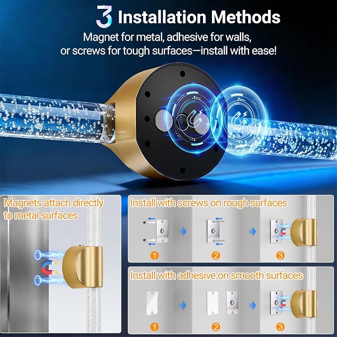 Peel and Stick Gold Rechargeable Magnetic Wireless Wall Sconces Set of 2 | Linear Wall Lights with Remote and Touch Control, 3CCT and Dimmable Battery Operated Wall Lamp for Bedroom Living Room