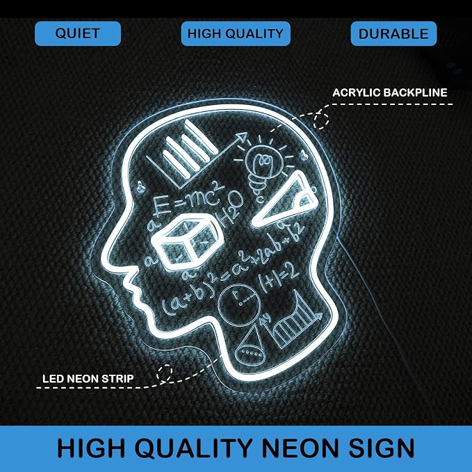 Horseneon Brain Disciplines Math Neon Sign Bright LED Wall Decoration for Classroom or Lab USB Led Light Power Adjustable Brightness Math Science Neon Signs for Students&Classroom
