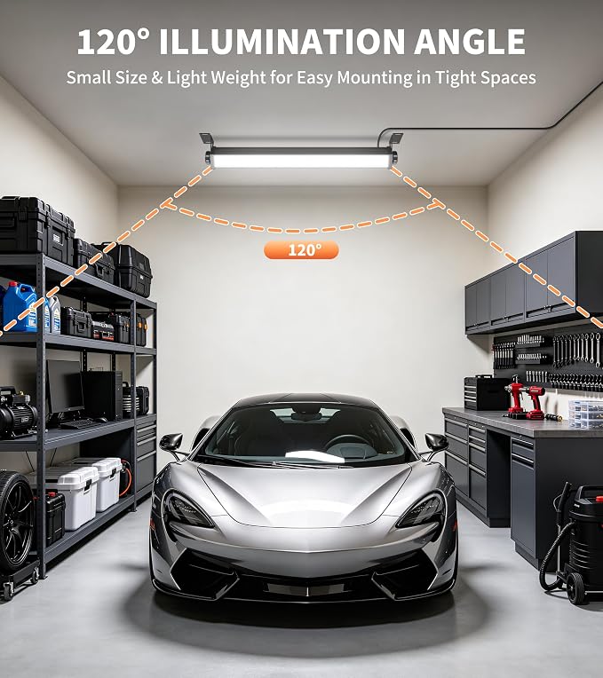 TigQiang 4 Pack 28W LED Shop Light, Plug in Garage Light, LED Work Light | 5400 Lumens, 6.0 Foot Power Cord and Switch, 6000K Daylight White for Workshop, Warehouse, Yard, Workbench, Basement