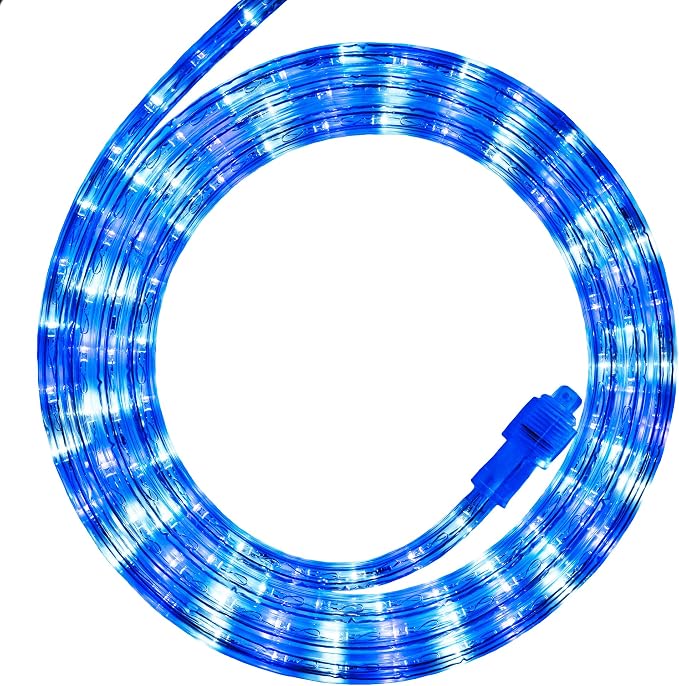 Wintergreen Lighting 18' Blue and Cool White LED Rope Light, Christmas Rope Lighting Outdoor Rope Lights LED Flexible Light Rope-120V, ½ Inch, 2-Wire