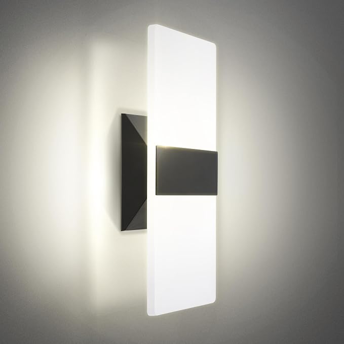 ASD 12 Inch Indoor LED Wall Sconce - 12W 2700K-5000K Dimmable Black Wall Sconce Lights for Living Room, Bedroom, Bathroom, Hallway - Modern Wall Sconces Hardwired, UL Interior Light