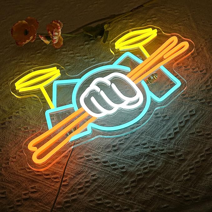 Drum Set Neon Sign for Wall Decor Music Led Sign Musical Instrument Neon Light Drummer Led Light Drum Neon Light Sign for Music Studio Wall Art Musical Show Wall Decor