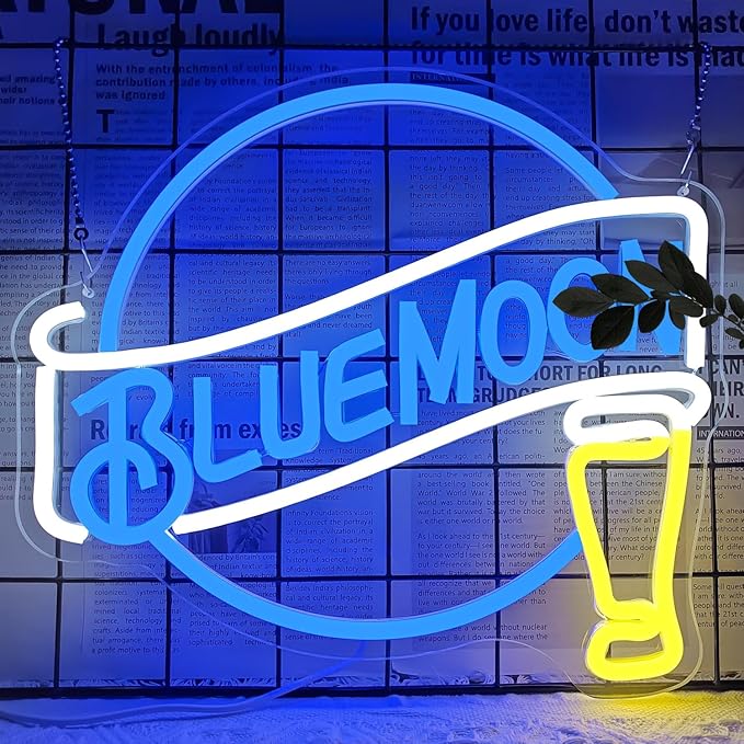 Moon Beer Neon Signs for Wall Decor Dimmable Blue Bar Light Sign for Man Cave Bedroom Shop Club Pub Bistro