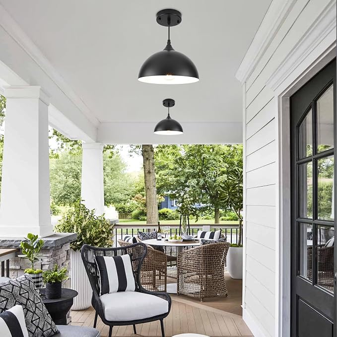 9.8 inch Kitchen Pendant Light 2 Pack, Black Dome Pendant Lights Kitchen Island, Modern Farmhouse Pendant Lights for Kitchen Island Dining Room Bedroom