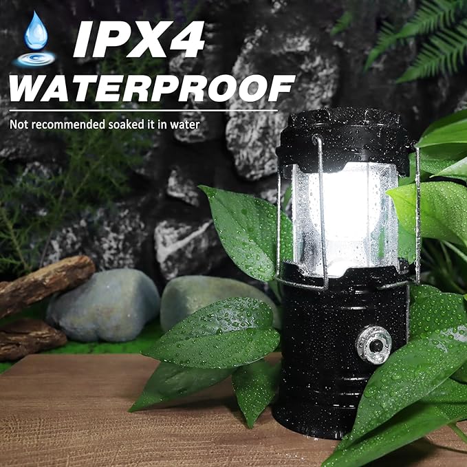 DIBMS Solar Camping Lantern, Collapsible LED Solar USB Rechargeable Lantern Flashlight Emergency Hanging Lights for Camping Hurricanes Power Outages Indoor Outdoor