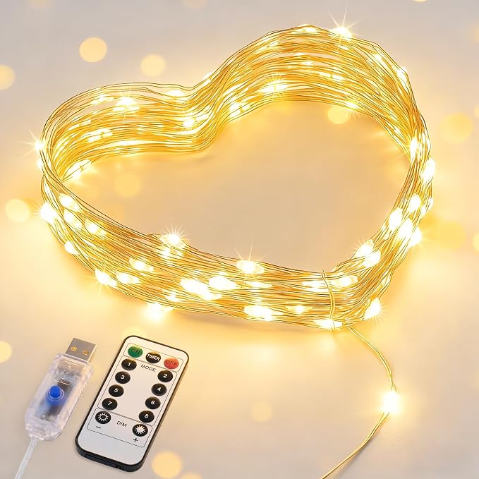 JMEXSUSS USB Fairy Lights for Bedroom,33ft 100 LED Classroom Lights Plug in | Mini Twinkle Lights with Remote,Indoor String Lights for Dorm Girl's Room Birthday Party Decor, Silver Wire, Warm White,Timer