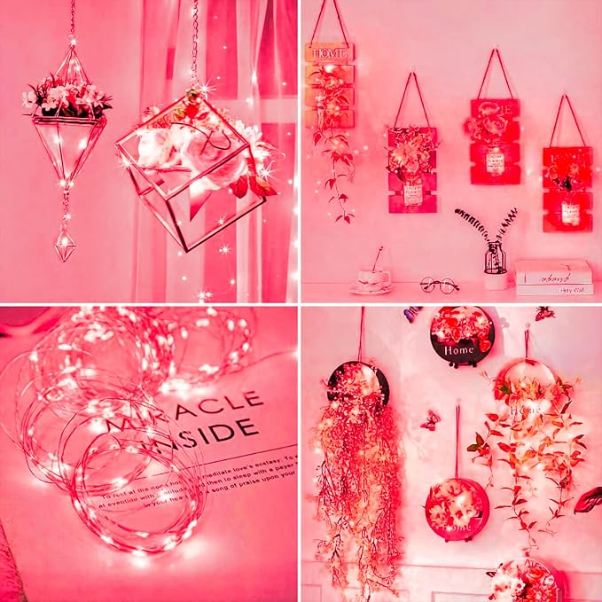 16 Pack 30 Led Fairy Lights Battery Operated String Lights 10 Feet Waterproof Twinkle Lights Mason Jar Lights Silver Wire Firefly Lights for Pink