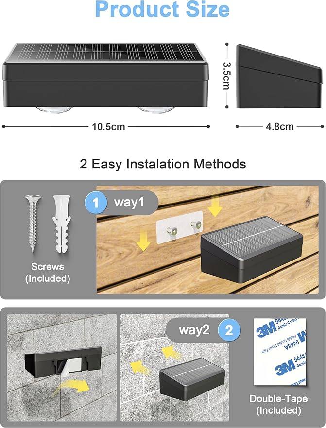 Fence Lights Solar Powered with Remote, 9 Fixed Colors 12 Modes, Solar Fence Lights Outdoor Waterproof, Warm/Cool White, RGB LED Deck Lights for Yard/Railing/Balcony/Patio/Stair/Outside, 8 Pack