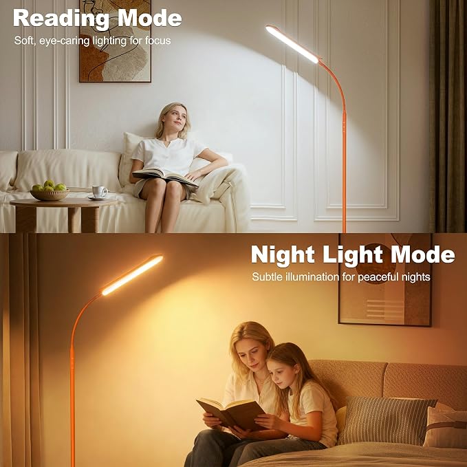 Yikuneng Dimmable LED Floor Lamp, Super Bright Reading Lamps Floor Standing lamp with Remote & Touch Control, Orange