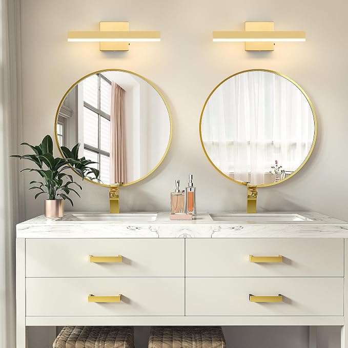 Gold Bathroom Vanity Light Fixture 15.7'' 20W Dimmable 5CCT LED Hardwired | Bathroom Light Fixture Over Mirror, Bathroom Wall Sconce, Rust-resistant, ETL Certificated, 2700K/3000K/3500K/4000K/5000K