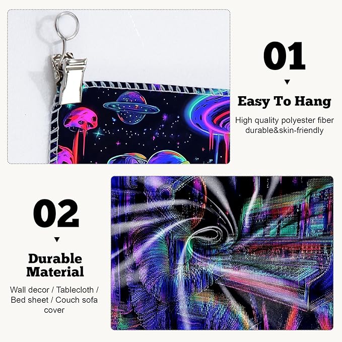 BVBOX Astronaut Space Blacklight Tapestry 59"x51", UV Reactive Astronaut Electronic Piano Universe Galaxy Planet Glow in Dark Music Tapestries, Black Light Neon Upright Poster Wall Hanging Backdrop Decor for Bedroom Living Room