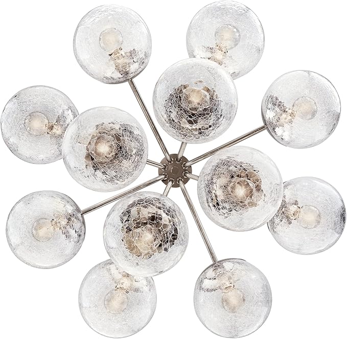 Kichler Silvarious 12-Light Convertible Chandelier, Soft Modern Light with Clear Crackled Glass in Polished Nickel, for Dining Room, Living Room, Bedroom or Foyer (22.25" x 30"), 52701PN