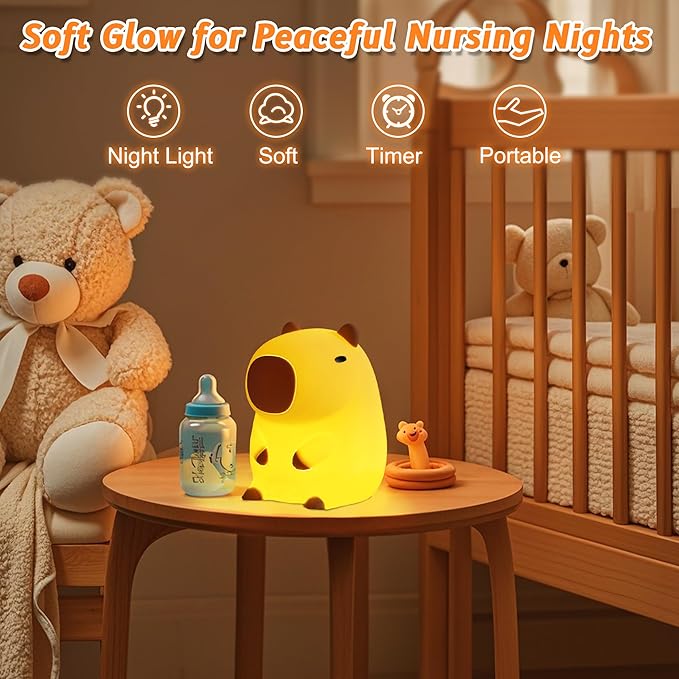 Cute Capybara Gifts, Capybara Lamp, Squishy Animal Night Light with Timer & Dimmer for Bedroom Decor, Silicone Rechargeable Bedside Light for Kids Boys Girls Women Baby Toddler Teens Gifts