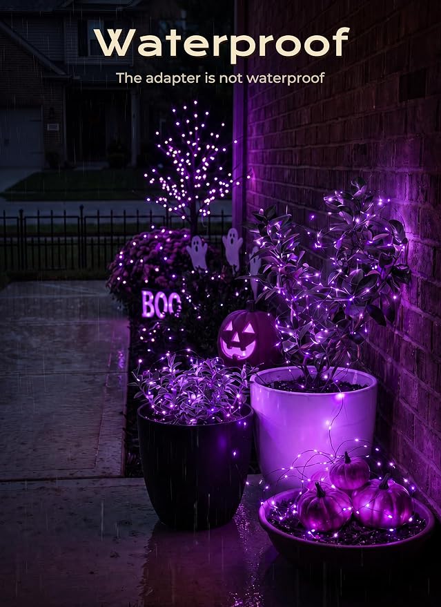 Halloween Fairy Lights Plug in, 33Ft 100LEDs Purple Fairy Lights, Waterproof Flexible Black Wire String Lights for Bedroom Home Party Ghost Haunted House Indoor Outdoor Halloween Decorations, Purple