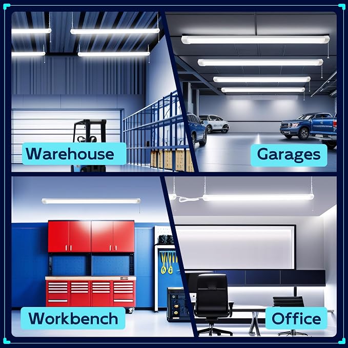 hykolity 4FT 70W LED Shop Light Linkable, 8000lm(300w Equivalent) | 5000K Utility Shop Lights for Garages, Workshops, Basements, Hanging or FlushMount,with Power Cord and Pull Chain,ETL,White