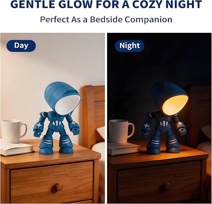 LED Mini Night Light,Adjustable Cute Cartoon Robot Companion Table Light,Adjustable Lonely Robot Cartoon Cute Robots Design Companion Table Light Magnetic Base for Gifts (Green)