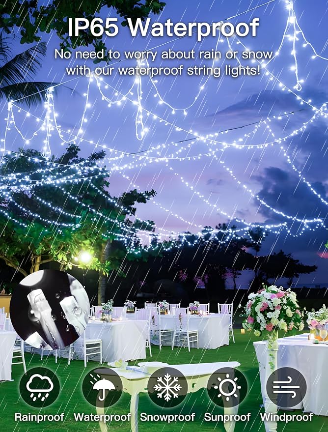 33FT 100 LED Cool White Christmas Fairy Twinkle String Lights Indoor | 8 Modes with Memory, Connectable, IP65 Waterproof, Transparent Wire, Up to 5 Sets, Widely use for Classroom, Bedroom, dorm