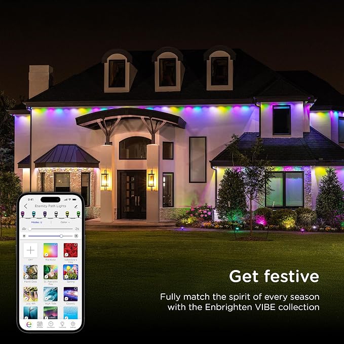 Enbrighten Vibe Eternity Path Lights, 23ft, 4 RGBWIC LEDs, Weatherproof, Perfect for Garden, Pathway, and Home Exterior Lighting, Smart App Control, Compatible with Alexa, Google Home, 85966