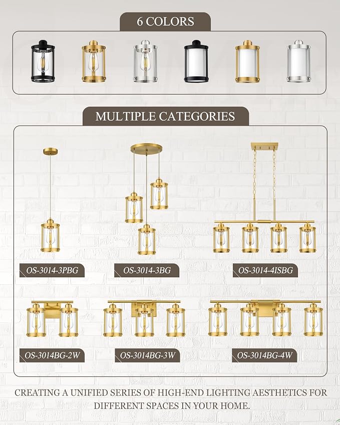 6-Light Brushed Gold Bathroom Light Fixtures Over Mirror with Clear Glass and Metal Cage Shade, 42" UL-Listed Modern Farmhouse Wall Sconce for Bath, Hardwire E26, OS-3014BG-6W