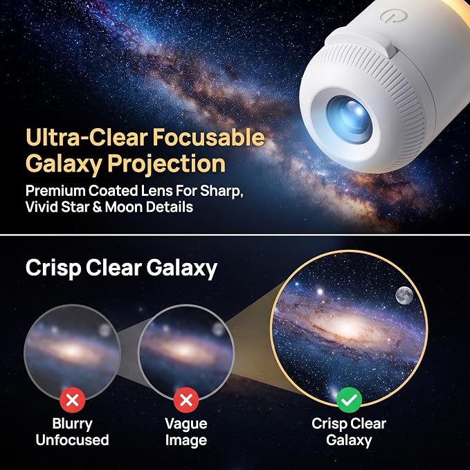 Galaxy Projector Night Light, 2-in-1 Star Projector (12 Film) | Adjustable Brightness, USB Plug & Play Ambient Light for Bedroom Ceiling Wall, Kids Room, Home Decor & Gifts