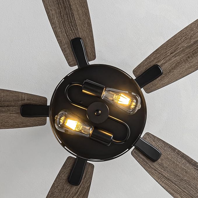 42-Inch Farmhouse Flush Mount Ceiling Fan with Light Vintage Wood-Grain Quiet High-Power APP + Remote. Ideal for Indoors Bedrooms, Living Rooms Patios.