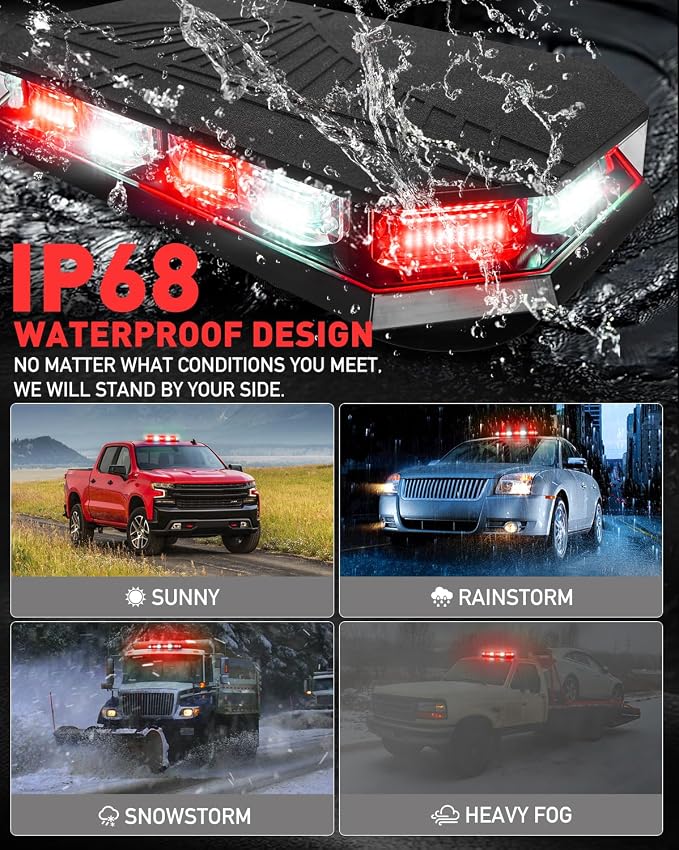 HLauto 406D Rooftop Emergency Strobe Lights Bar, 102 LED Red White Mini Beacon Safety Flashing Warning Traffic Lights Bar w/Magnetic Base for 12-24V Trucks, Construction Vehicles, Snowplow, Cars