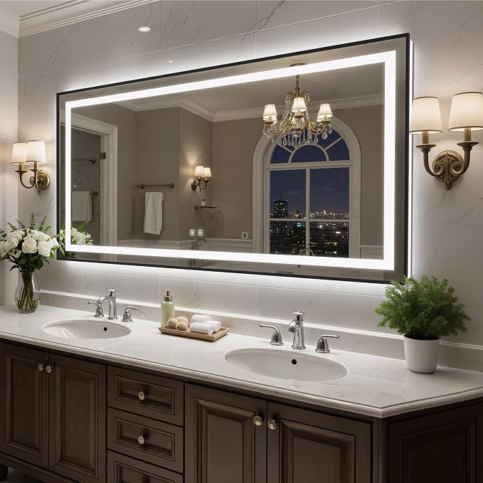 72X36 Inch LED Bathroom Mirror with Lights, Black Frame Frontlit+ Backlit Bathroom Vanity Mirror for Wall, Ultra-Clear Tempered Glass, Shatter-Proof, Anti-Fog and Memory Function, ETL Listed | Bathroom Vanity Mirror for Wall, Ultra-Clear Tempered Glass...