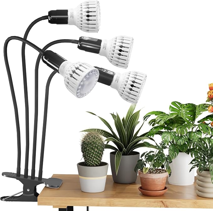 Grow Light,24W (160Watts Equiv) 5000K White Full Spectrum LED Growing Lamp Clip on Desk for Indoor Plants,Bulbs Replaceable & Non-dimmable (Black, 320W)